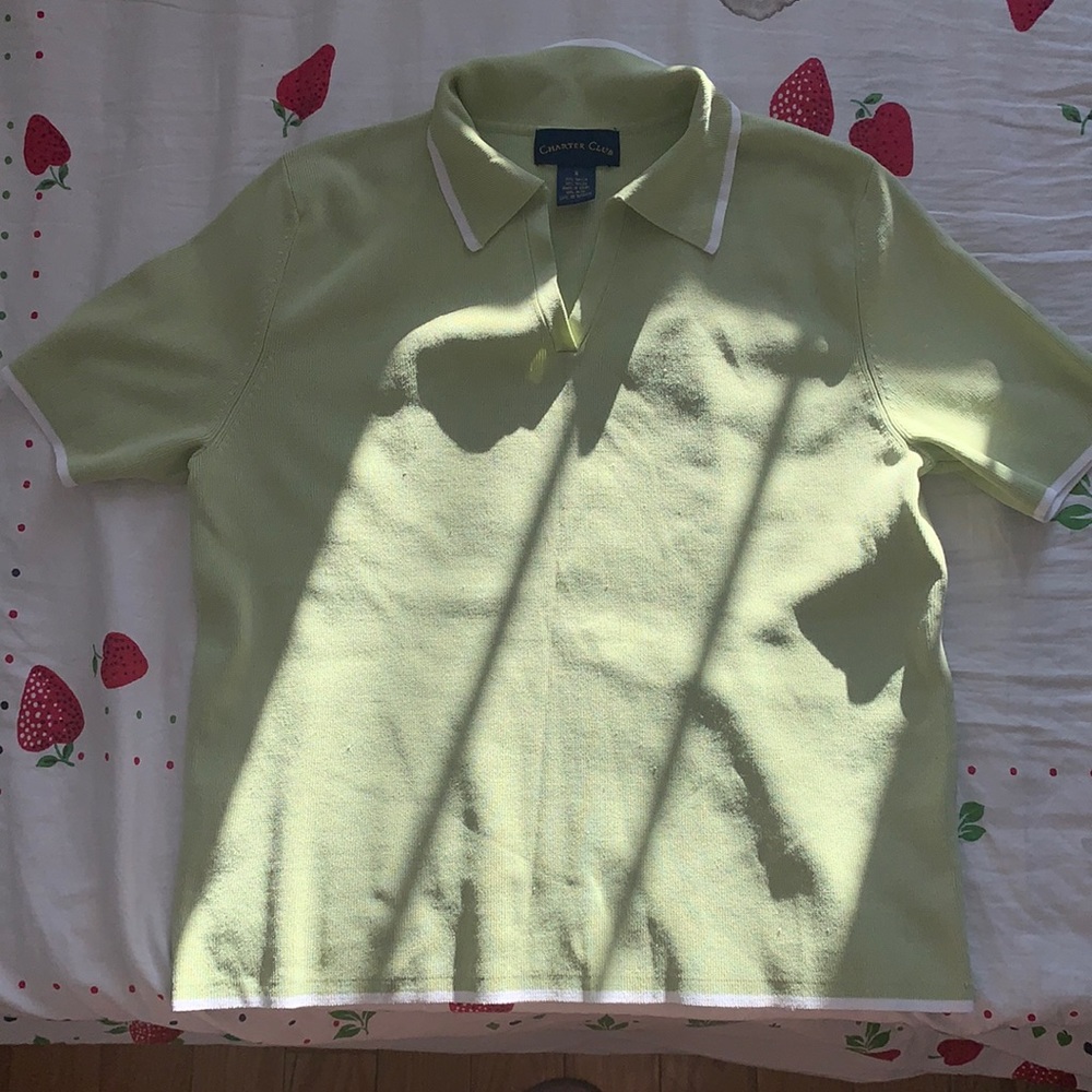 Lime Green V Neck Top | Charter Club